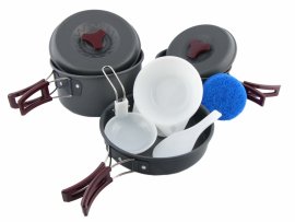 Set MFH kampeerservies van geanodiseerd aluminium voor 3 personen