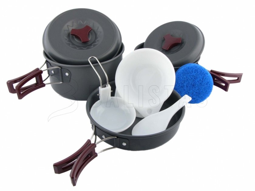 Set MFH kampeerservies van geanodiseerd aluminium voor 3 personen
