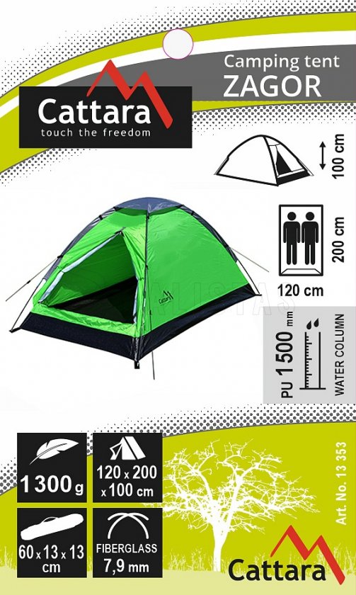 Tent ZAGOR voor 2 personen 200x120x100 cm PU1500mm