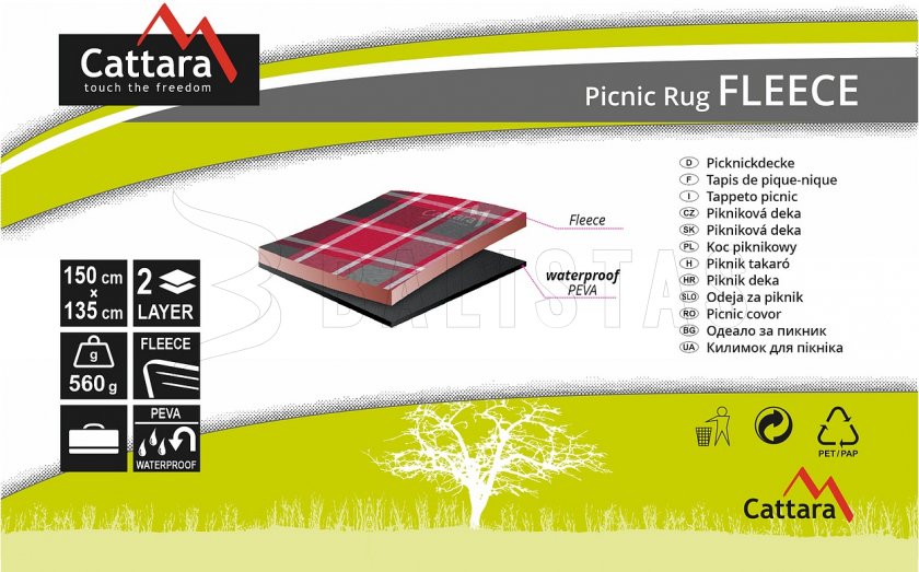 Piknik deken Fleece 150x135 cm rood