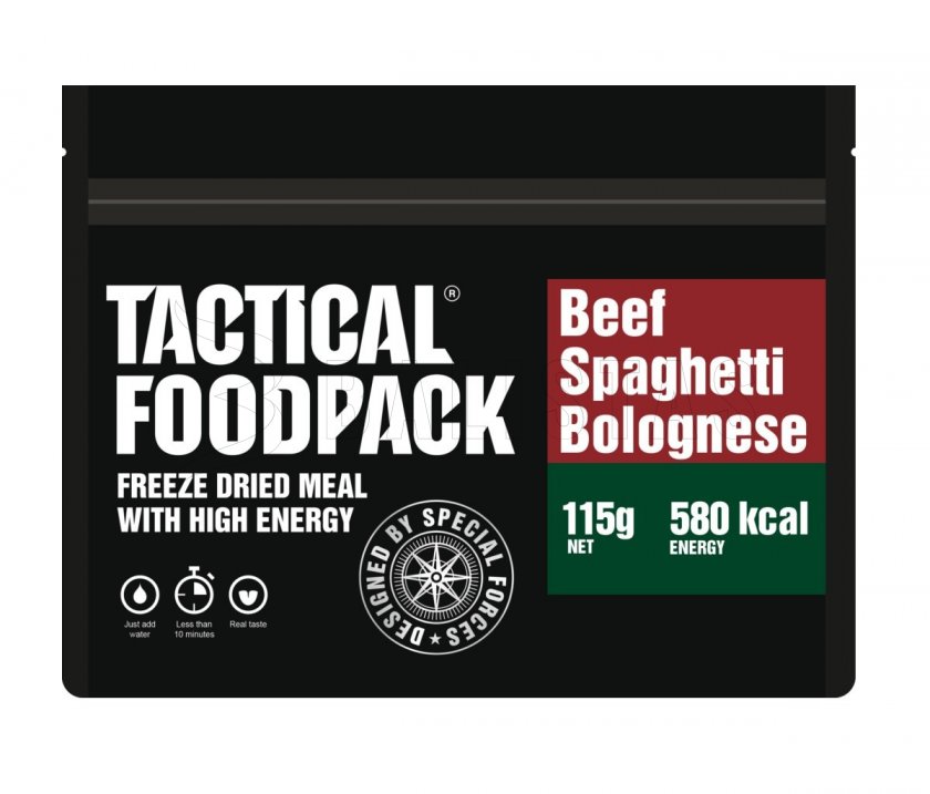 Geïndustrialiseerd voedsel - Bolognese spaghetti met rundvlees Tactical Foodpack