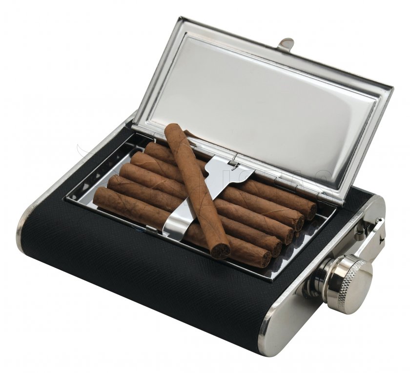 Heupfles Cattara 175ml met etui voor sigaren