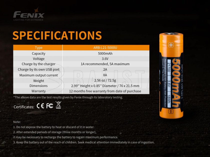 Oplaadbare batterij Fenix 21700 5000 mAh met USB-C (Li-Ion)