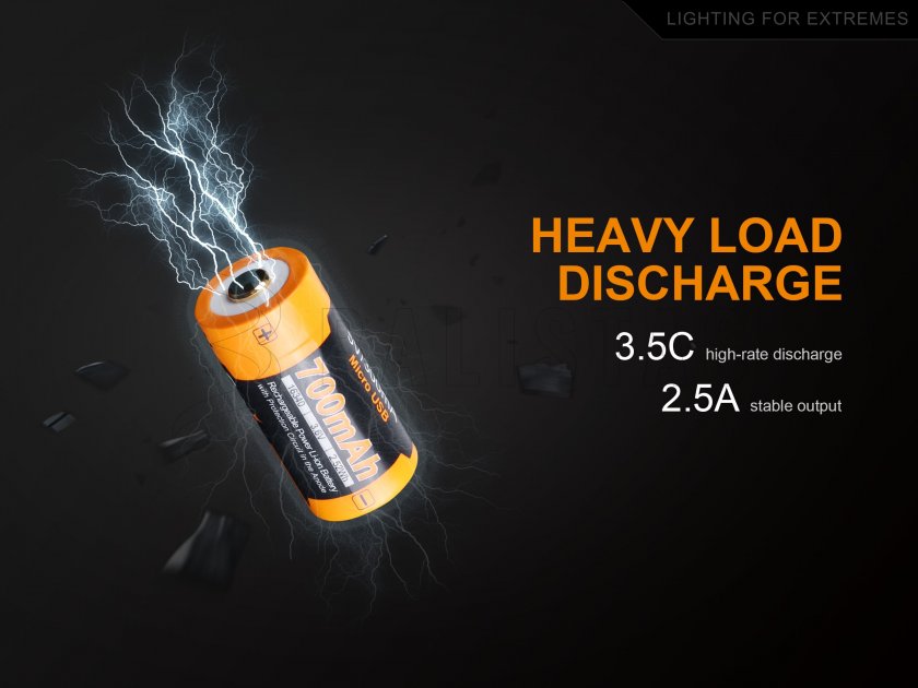 Oplaadbare USB batterij Fenix RCR123A/16340 (Li-ion)