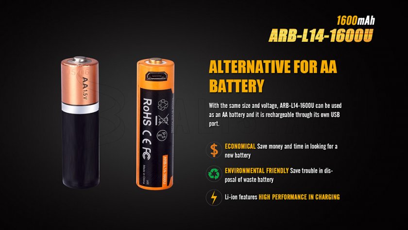 Oplaadbare USB AA batterij Fenix ARB-L14-1600U