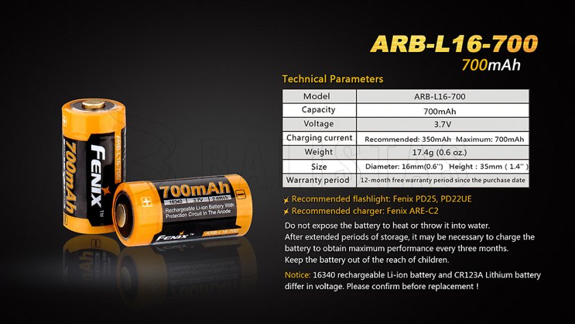 Oplaadbare batterij Fenix RCR123A/16340 (Li-Ion)