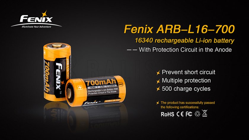 Oplaadbare batterij Fenix RCR123A/16340 (Li-Ion)