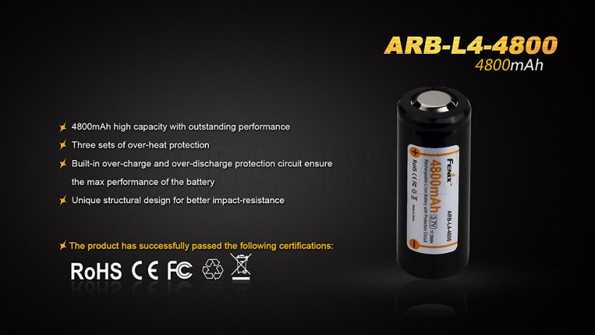 Oplaadbare batterij Fenix 26650 4800 mAh (Li-Ion)