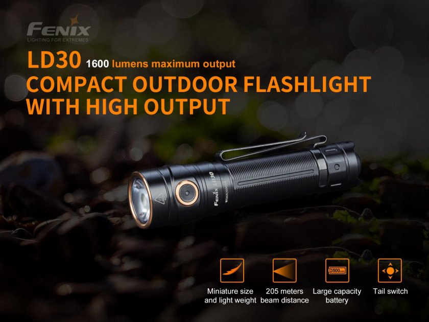 Zaklamp Fenix LD30 + USB-accu 3500 mAh