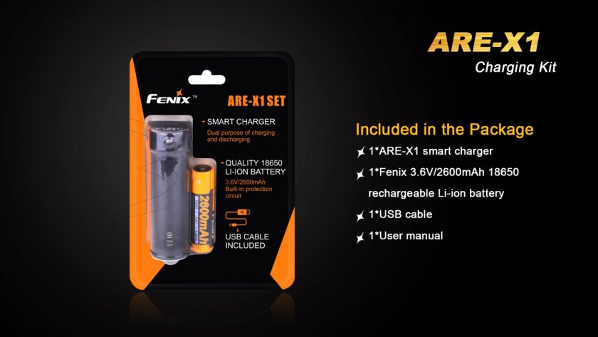 USB-oplader Fenix ARE-X1 + 18650 (2600 mAh)
