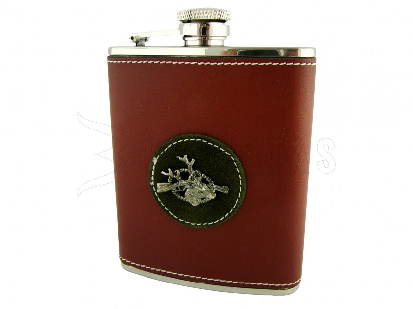 Jachtheupflacon met leren omhulsel 175ml