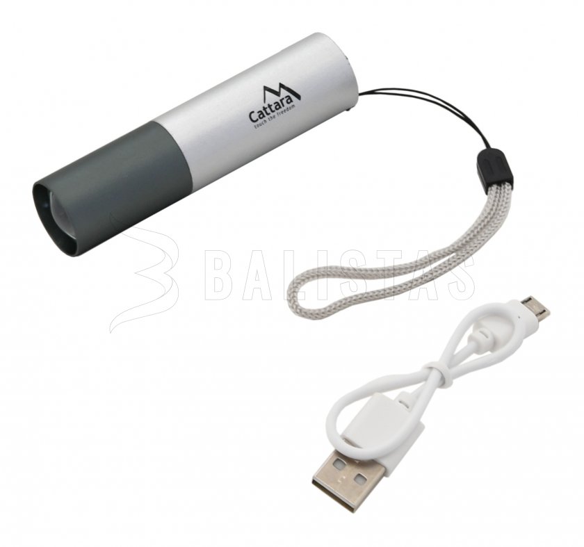 Zaklamp zakformaat LED Cattara 120lm ZOOM oplaadbaar SILVER