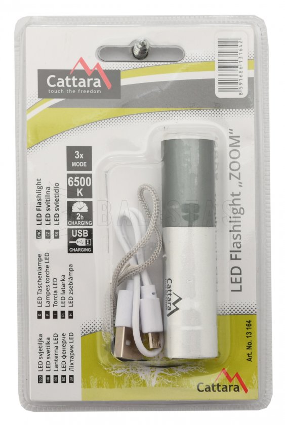 Zaklamp zakformaat LED Cattara 120lm ZOOM oplaadbaar SILVER