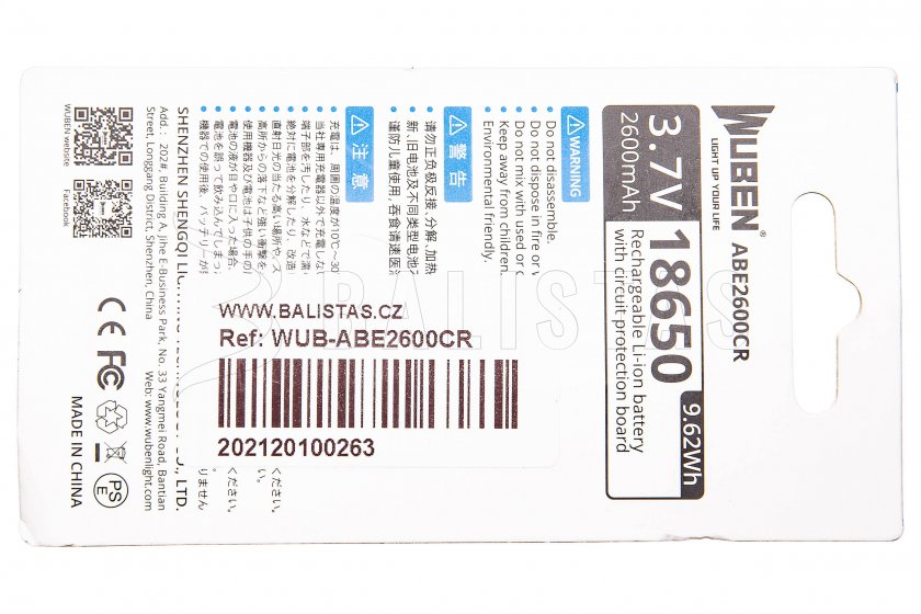 Batterij Wuben 2600B/18650 Li-Ion 2600mAh