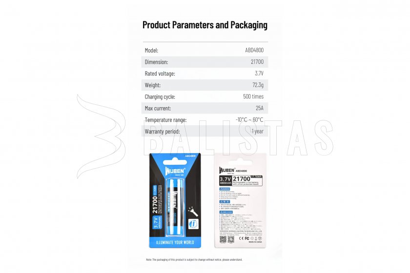 Batterij Wuben 21700 B Li-Ion 4800mAh