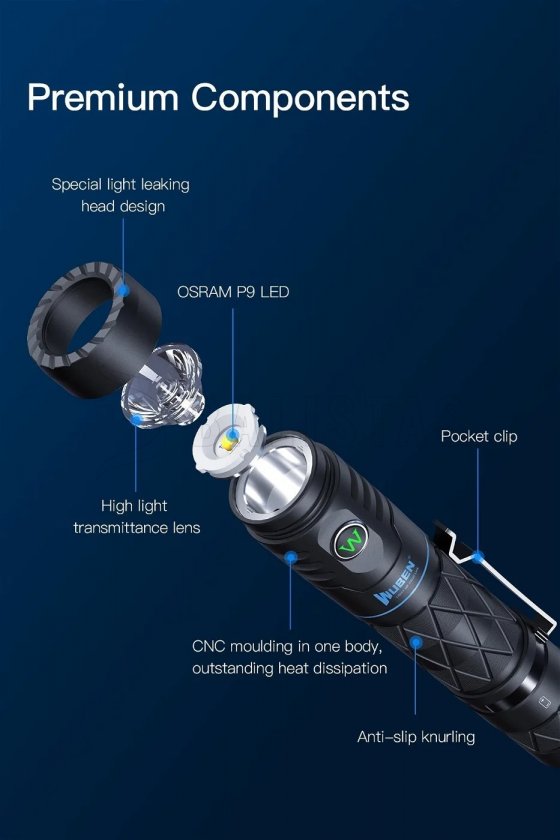 Zaklamp Wuben E12R zwart