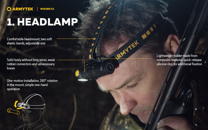 Hoofdlamp Armytek Wizard C2 Warm licht
