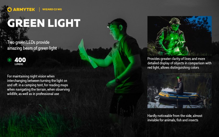 Hoofdlamp Armytek Wizard C2 WG Warm en groen licht
