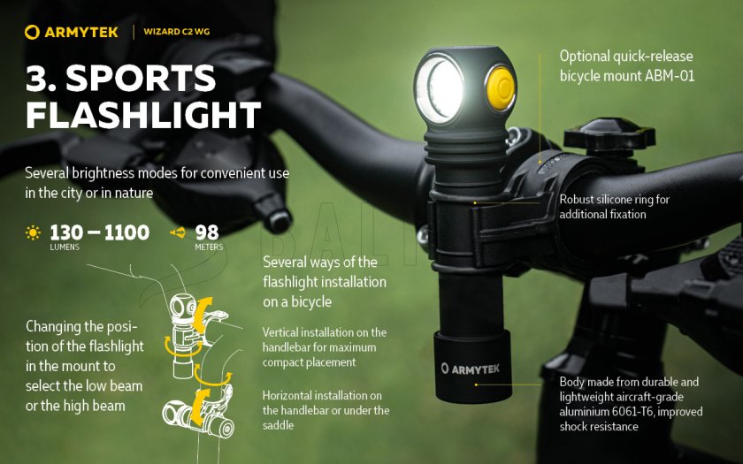 Hoofdlamp Armytek Wizard C2 WG Koud en groen licht