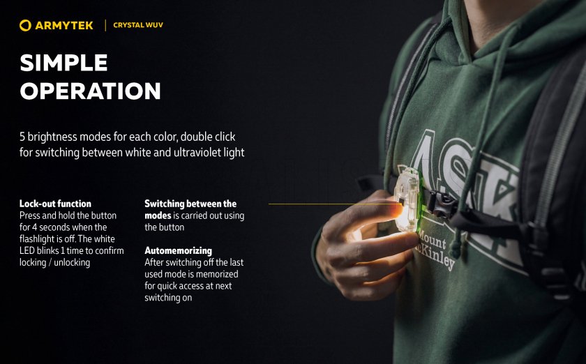 Multifunctionele zaklamp Armytek Crystal - grijs UV