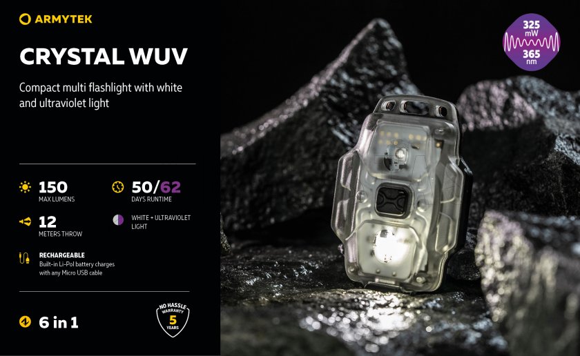 Multifunctionele zaklamp Armytek Crystal - grijs UV