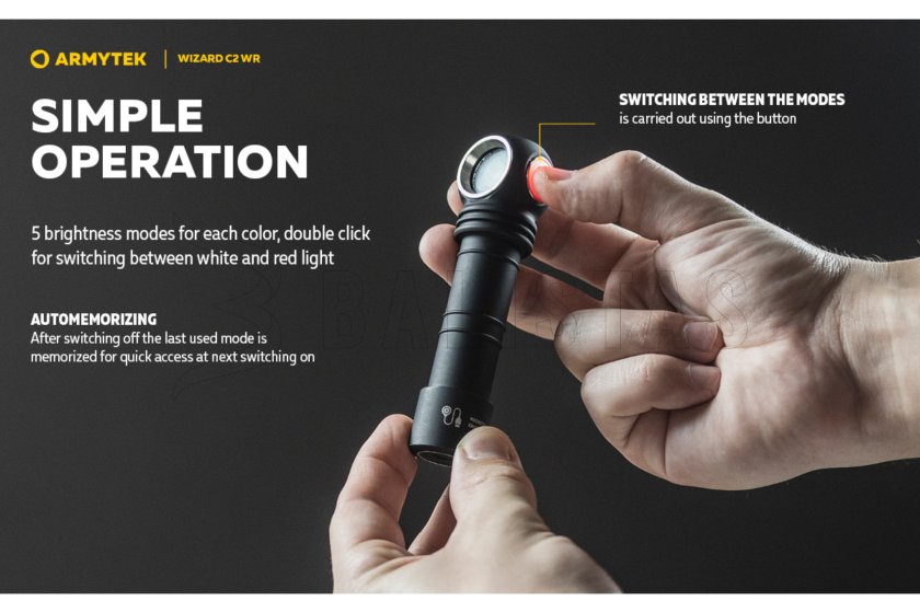 Multifunctionele zaklamp Armytek Wizard C2 WR USB wit/rood licht