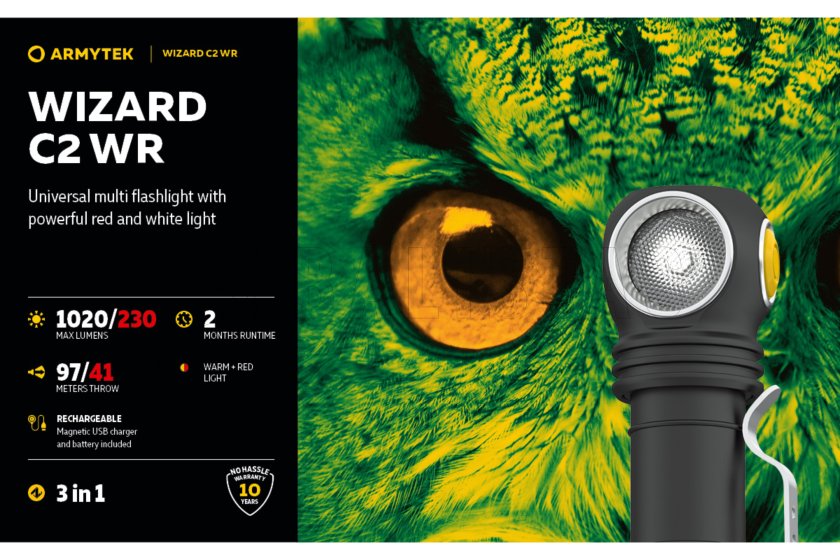 Multifunctionele zaklamp Armytek Wizard C2 WR USB warm/rood licht