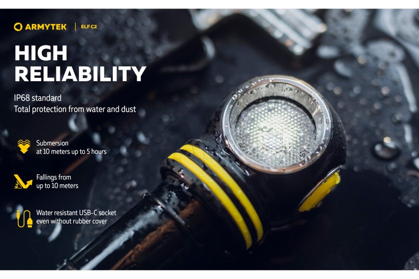 Multifunctionele zaklamp Armytek Elf C2 USB-C wit licht
