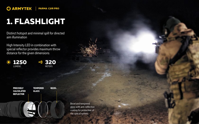Tactische zaklamp Armytek Parma C2IR Pro Koud / Infrarood licht