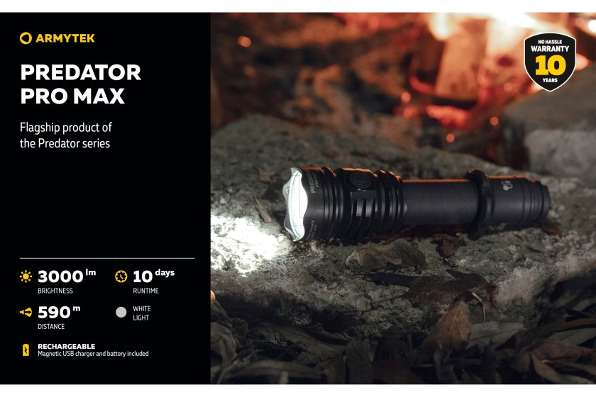 Svítilna Armytek Predator PRO MAX koud wit licht