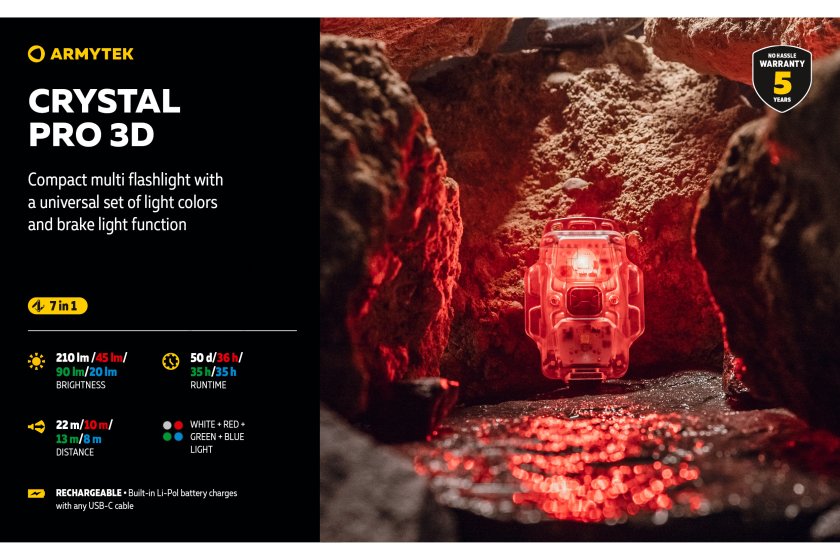 Multifunctionele zaklamp Armytek Crystal Pro 3D - rood