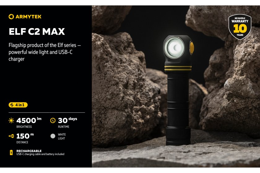 Multifunctionele zaklamp Armytek Elf C2 MAX USB-C wit licht