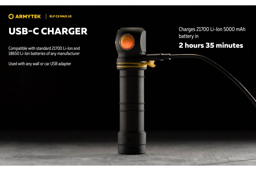 Multifunctionele zaklamp Armytek Elf C2 MAX LR USB-C wit licht