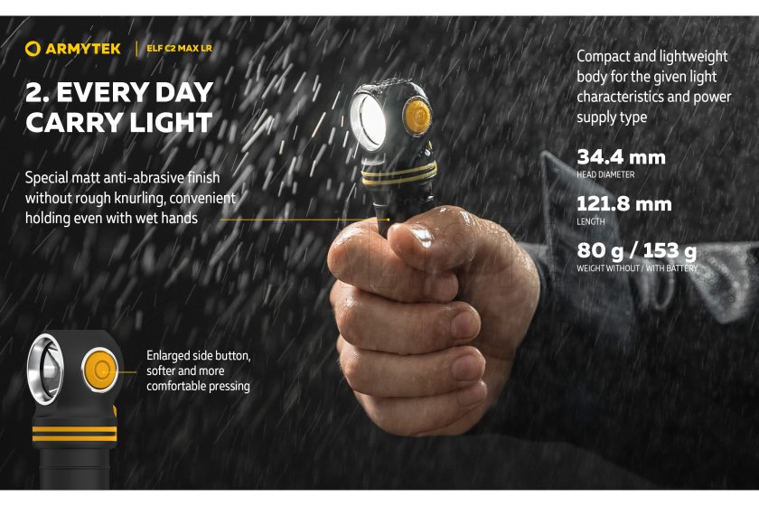 Multifunctionele zaklamp Armytek Elf C2 MAX LR USB-C wit licht