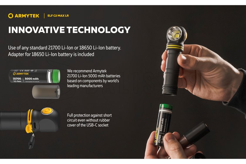 Multifunctionele zaklamp Armytek Elf C2 MAX LR USB-C wit licht