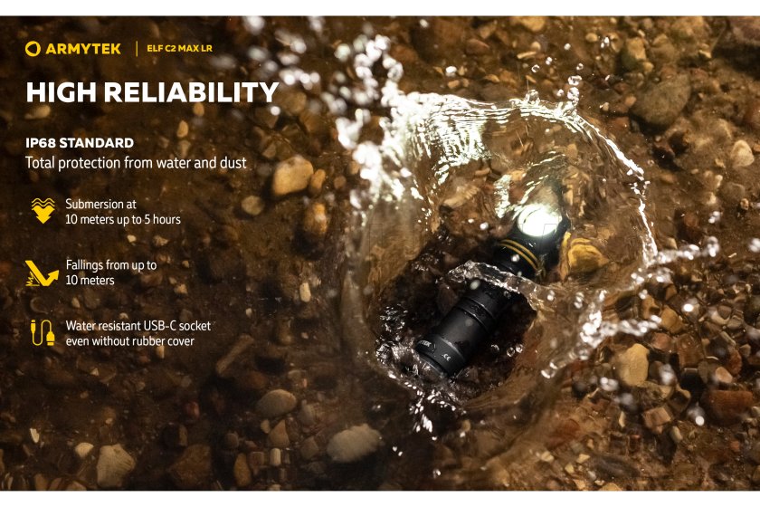 Multifunctionele zaklamp Armytek Elf C2 MAX LR USB-C wit licht