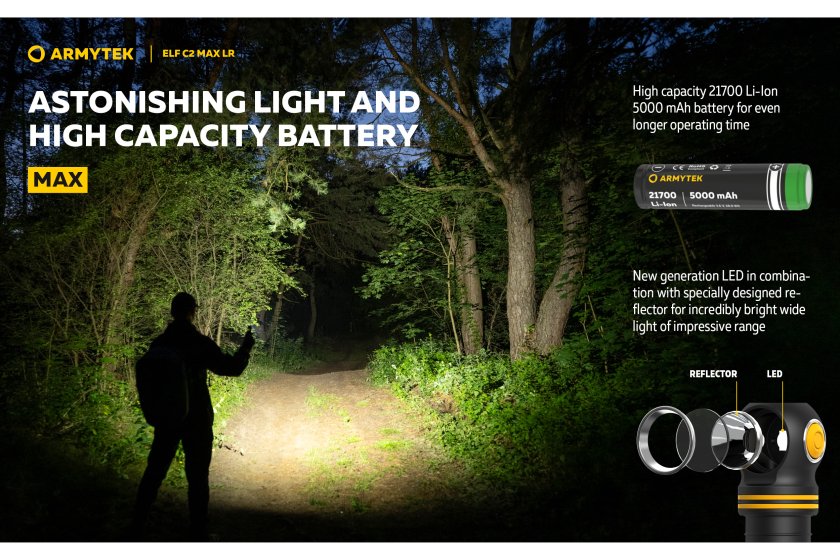 Multifunctionele zaklamp Armytek Elf C2 MAX LR USB-C wit licht
