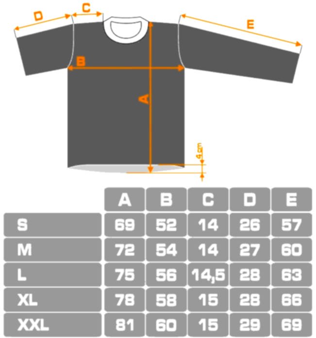 Závodní dres size chart